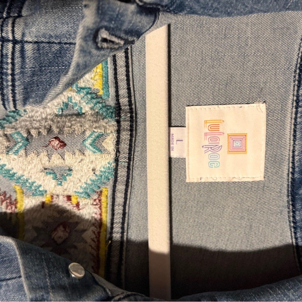 LuLaRoe Denim Jacket with Embroidered Pattern - Picture 2 of 3